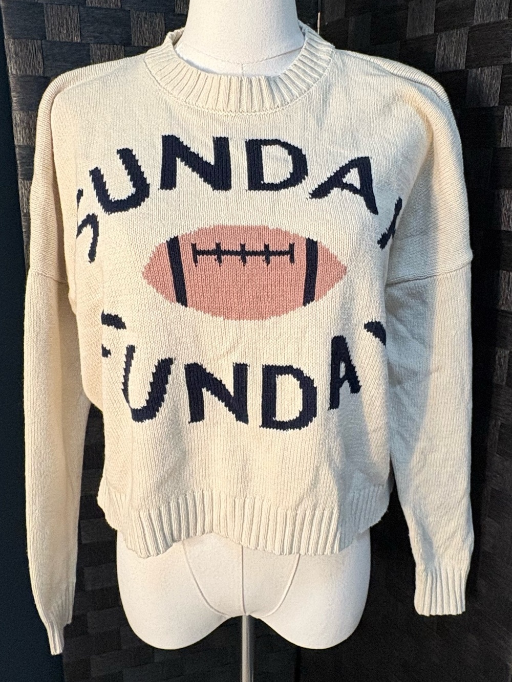 Moon & Madison "Sunday Funday" Football Knit Crewneck Sweater